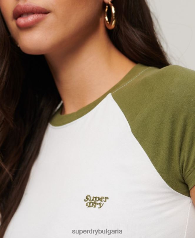 Superdry облекло N00H2100 зелено Жени изрязана бейзболна бебешка тениска