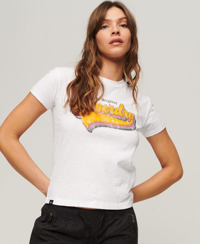 Superdry облекло N00H2102 бяло Жени тениска Rainbow 90s