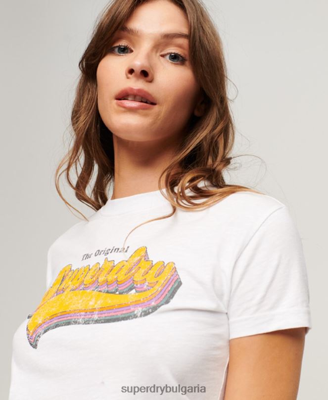 Superdry облекло N00H2102 бяло Жени тениска Rainbow 90s