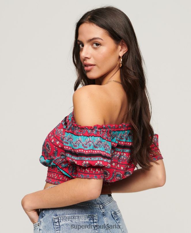 Superdry облекло N00H2109 розово Жени пушен топ с къс ръкав