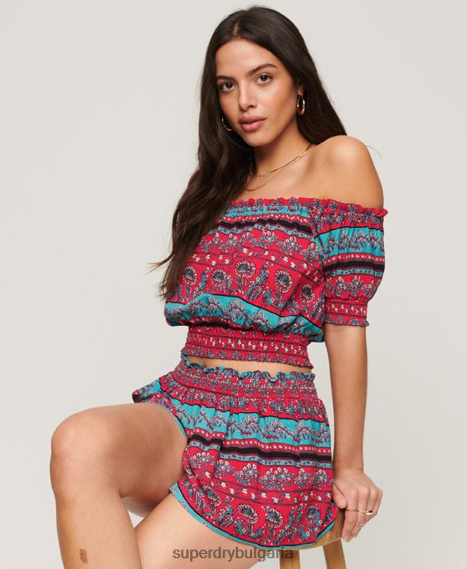 Superdry облекло N00H2109 розово Жени пушен топ с къс ръкав
