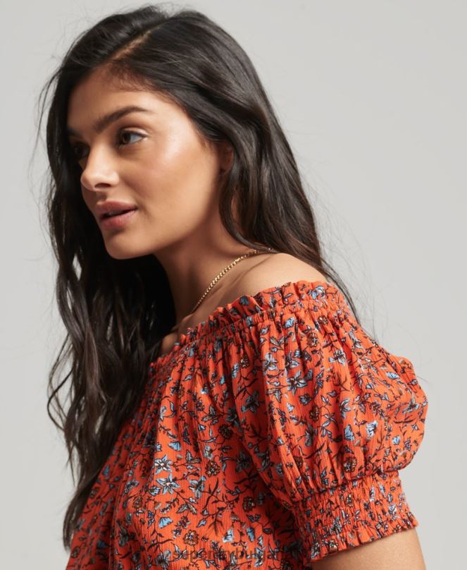 Superdry облекло N00H2110 оранжево Жени пушен топ с къс ръкав