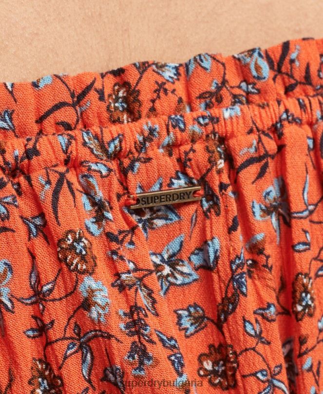 Superdry облекло N00H2110 оранжево Жени пушен топ с къс ръкав