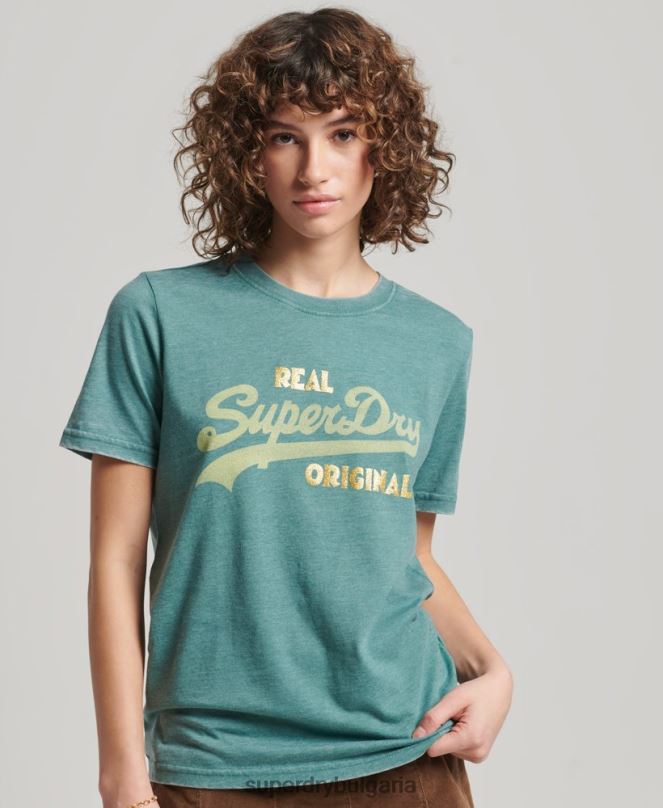 Superdry облекло N00H2118 зелено Жени ретро тениска с лого burnout