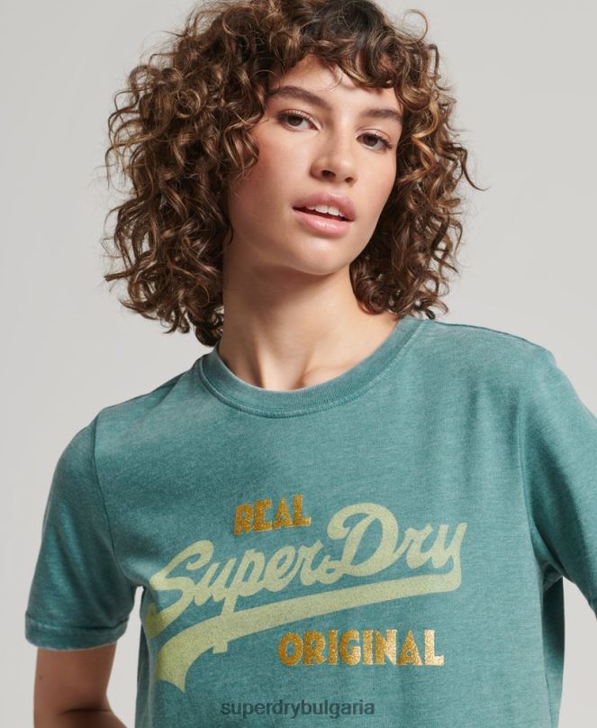Superdry облекло N00H2118 зелено Жени ретро тениска с лого burnout