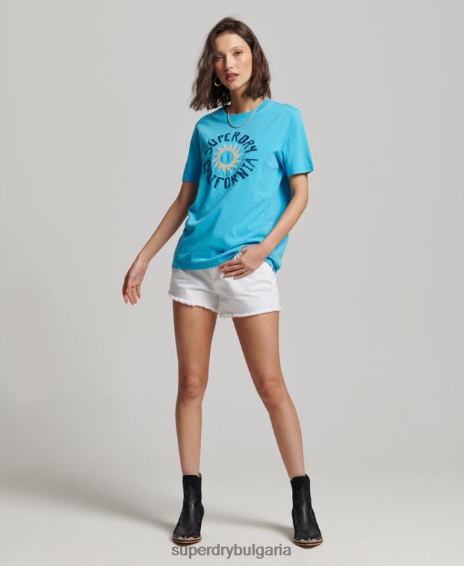 Superdry облекло N00H2123 син Жени ретро тениска с изрязани кали