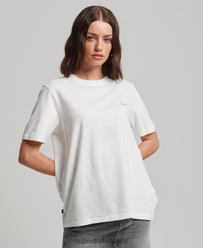 Superdry облекло N00H2130 бяло Жени ретро тениска с бродирано лого