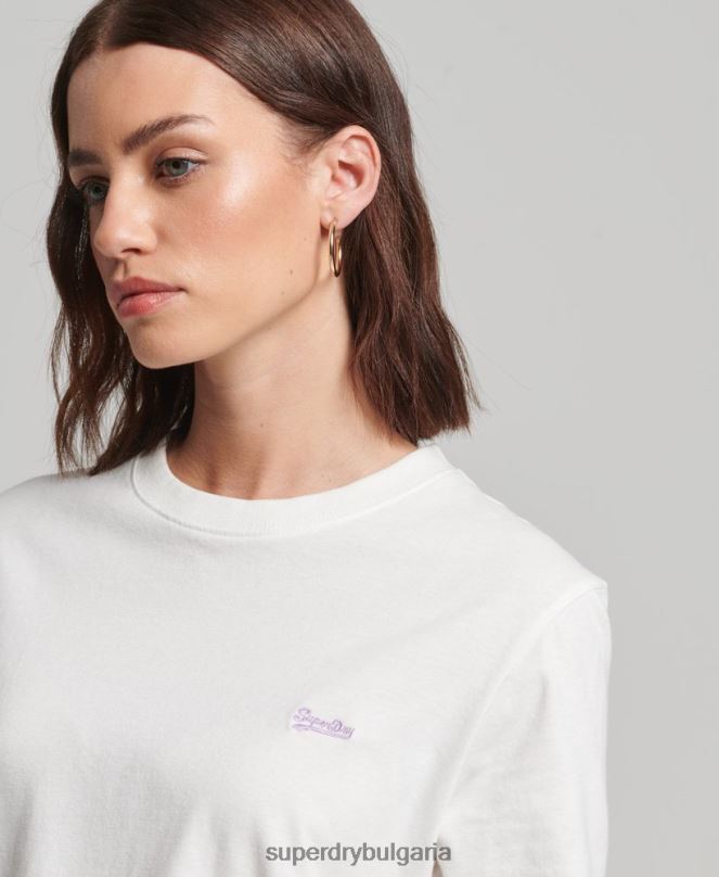 Superdry облекло N00H2130 бяло Жени ретро тениска с бродирано лого