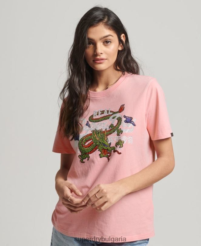 Superdry облекло N00H2134 розово Жени тениска с ретро лого