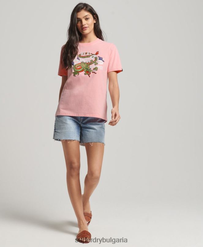 Superdry облекло N00H2134 розово Жени тениска с ретро лого