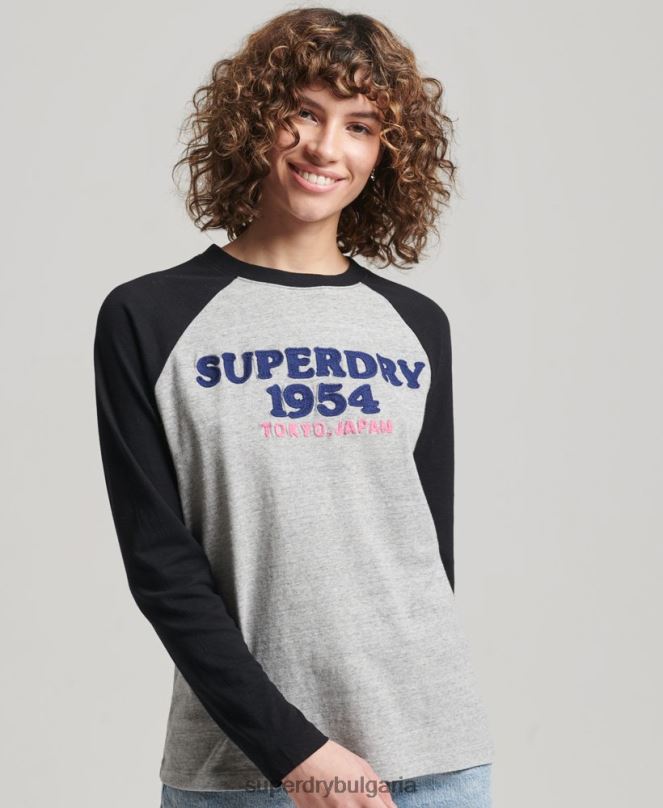 Superdry облекло N00H2136 сиво Жени горнище с дълъг ръкав с ретро лого