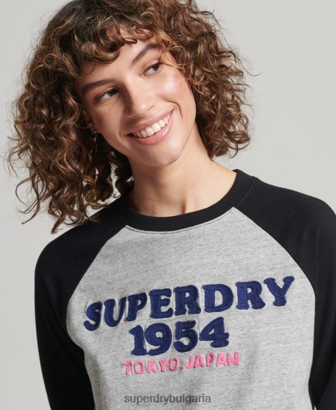 Superdry облекло N00H2136 сиво Жени горнище с дълъг ръкав с ретро лого