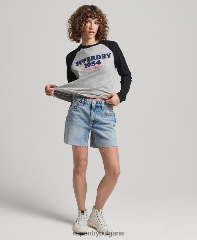 Superdry облекло N00H2136 сиво Жени горнище с дълъг ръкав с ретро лого