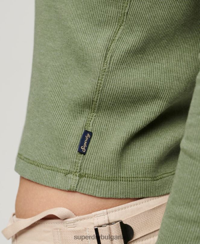 Superdry облекло N00H2138 каки Жени ретро горнище с копчета и дълъг ръкав