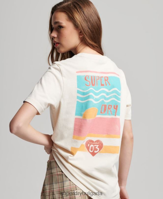 Superdry облекло N00H2147 сметана Жени ретро тениска с изрязани кали