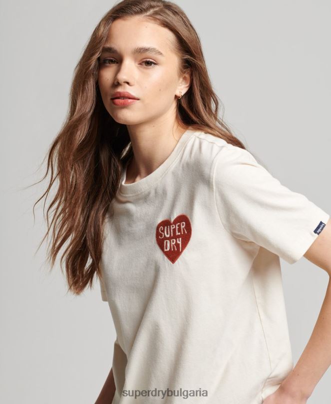 Superdry облекло N00H2147 сметана Жени ретро тениска с изрязани кали
