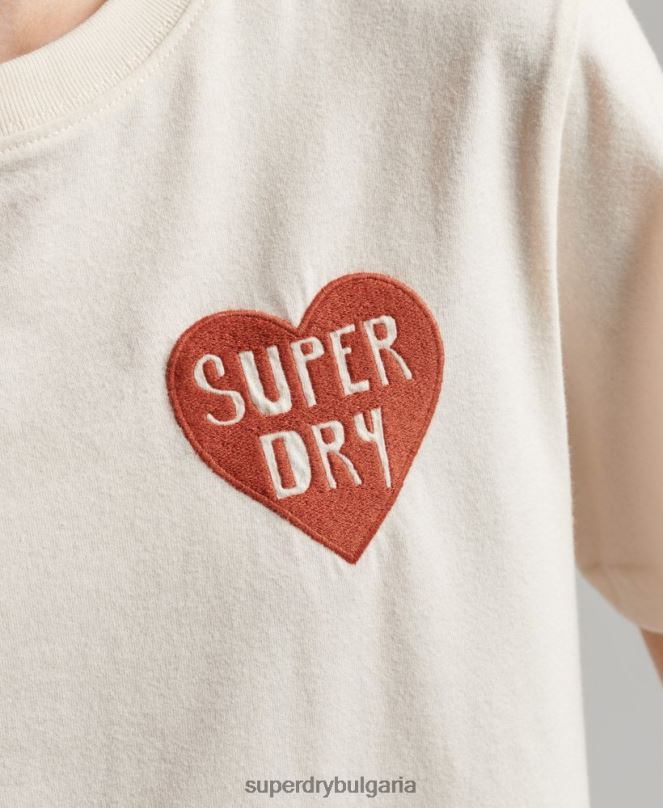 Superdry облекло N00H2147 сметана Жени ретро тениска с изрязани кали