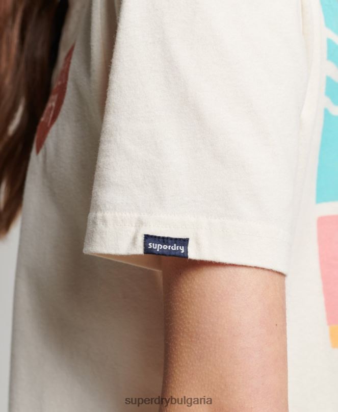 Superdry облекло N00H2147 сметана Жени ретро тениска с изрязани кали