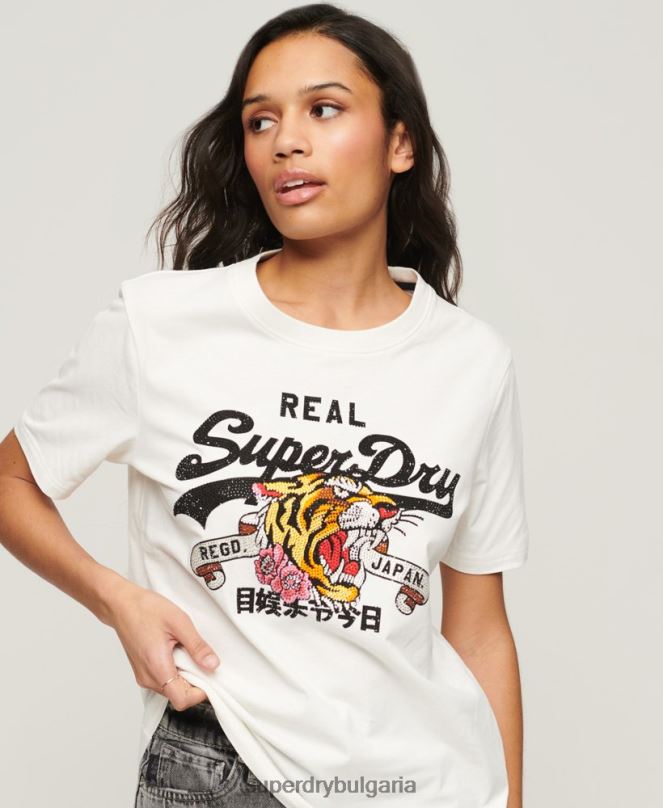 Superdry облекло N00H2157 сметана Жени тениска с ретро лого