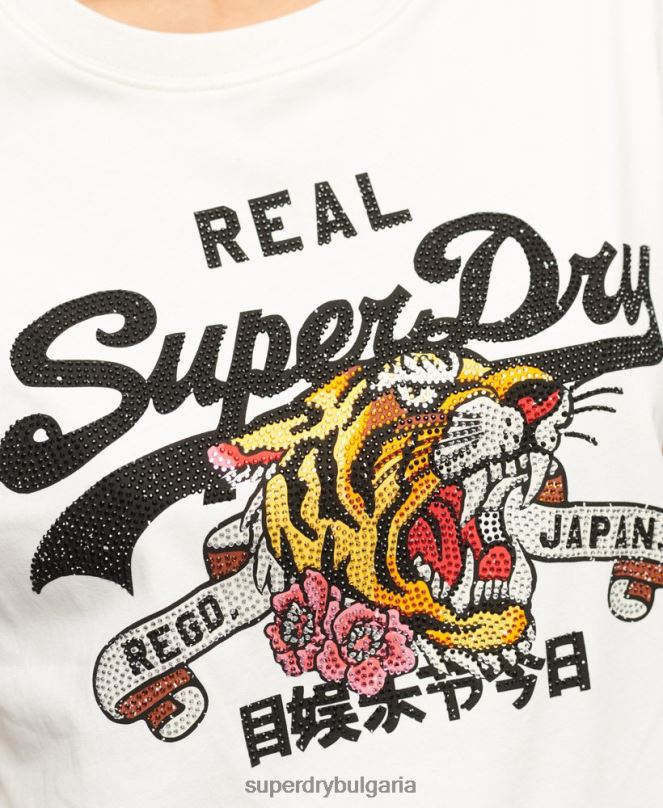 Superdry облекло N00H2157 сметана Жени тениска с ретро лого