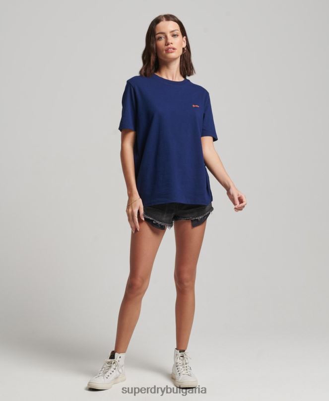 Superdry облекло N00H2172 син Жени ретро тениска с бродирано лого