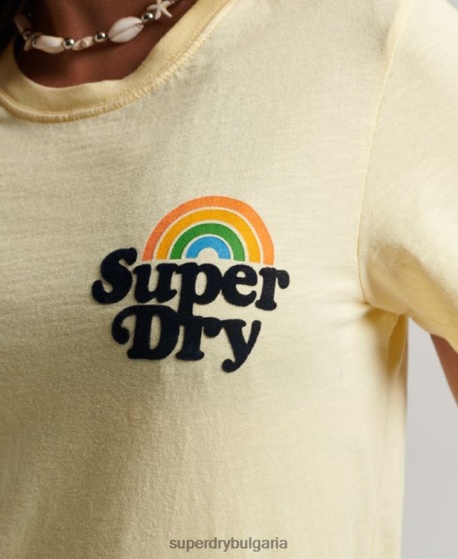 Superdry облекло N00H2178 жълто Жени ретро дъга тениска