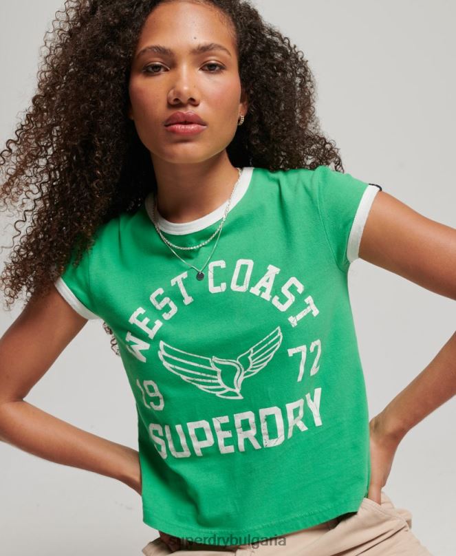 Superdry облекло N00H2187 зелено Жени винтидж атлетична тениска тип звънец