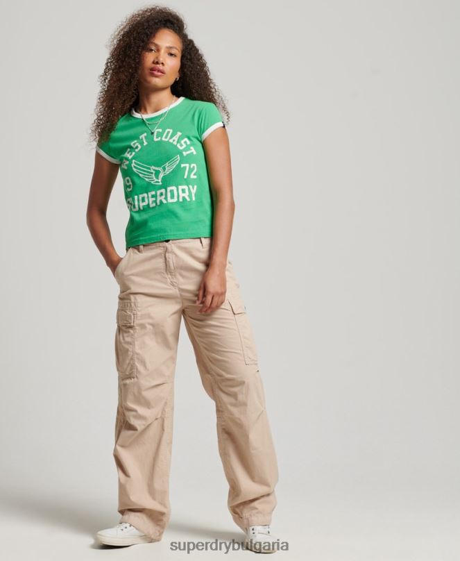 Superdry облекло N00H2187 зелено Жени винтидж атлетична тениска тип звънец