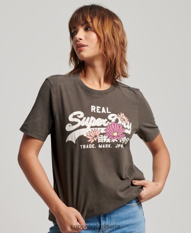 Superdry облекло N00H2190 тъмно сив Жени тениска с ретро лого