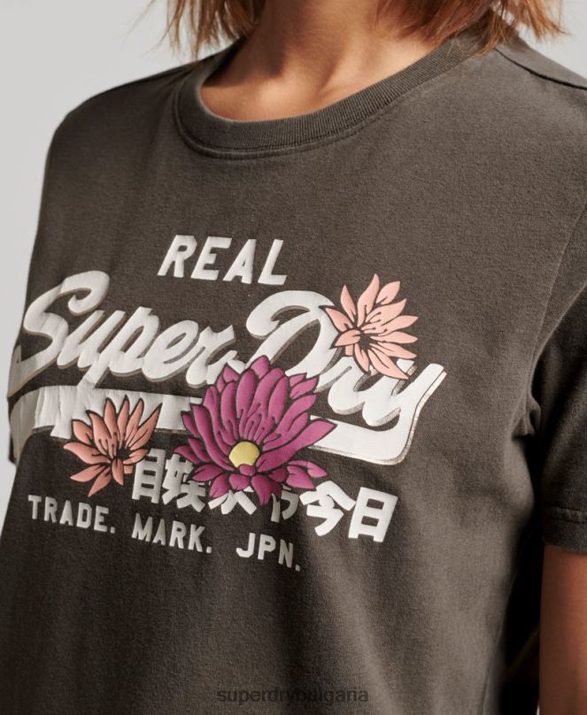 Superdry облекло N00H2190 тъмно сив Жени тениска с ретро лого