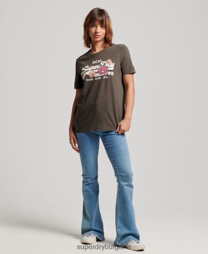 Superdry облекло N00H2190 тъмно сив Жени тениска с ретро лого