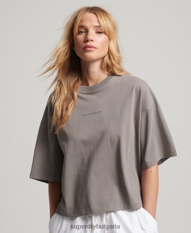 Superdry облекло N00H2205 сиво Жени излишна микро овърсайз квадратна тениска