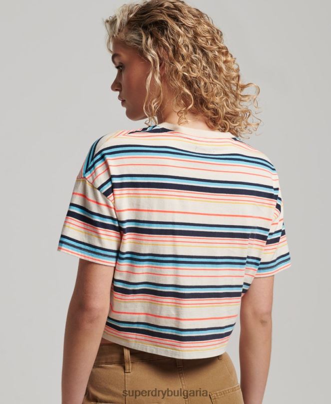 Superdry облекло N00H2215 сиво Жени ретро тениска с квадратна вратовръзка от органичен памук