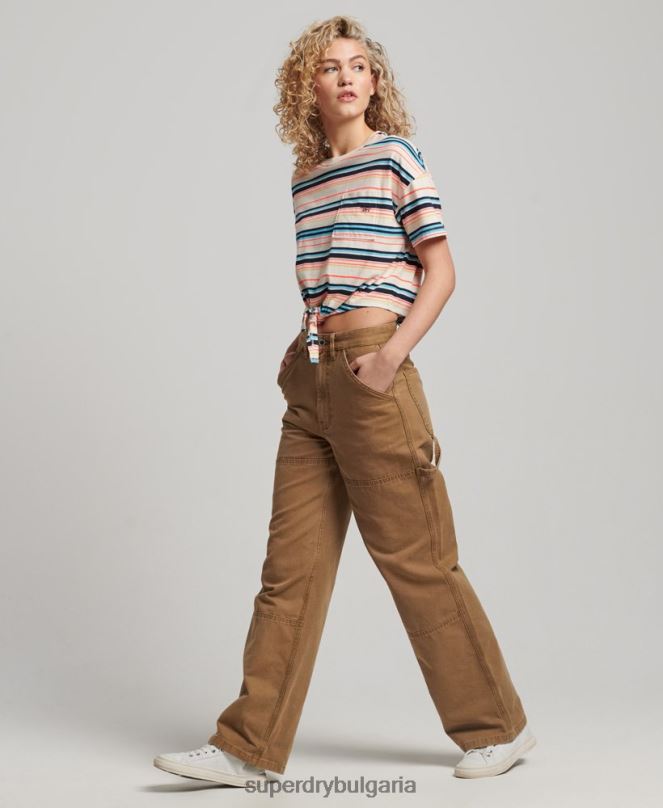 Superdry облекло N00H2215 сиво Жени ретро тениска с квадратна вратовръзка от органичен памук