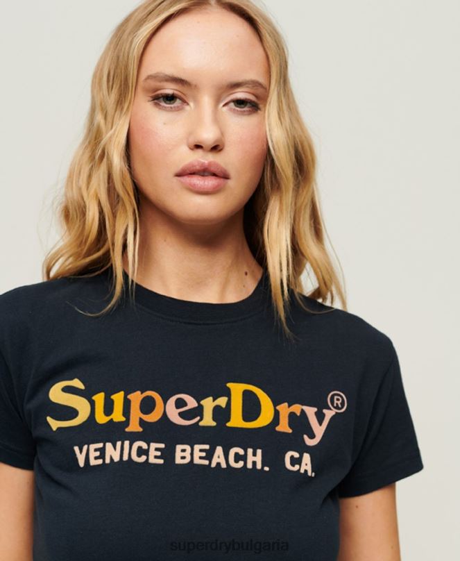 Superdry облекло N00H2220 военноморски флот Жени тениска Rainbow 90s