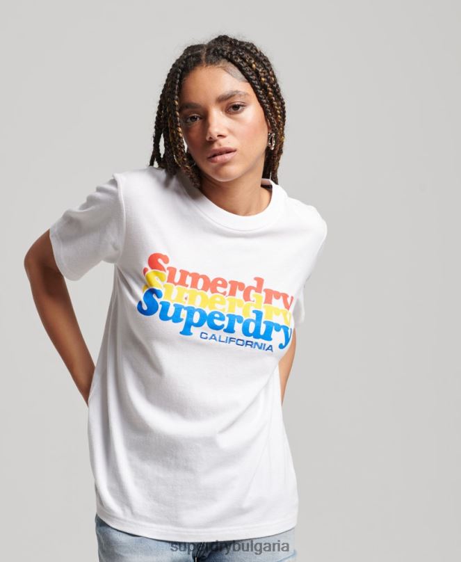 Superdry облекло N00H2225 бяло Жени винтидж тениска с надпис