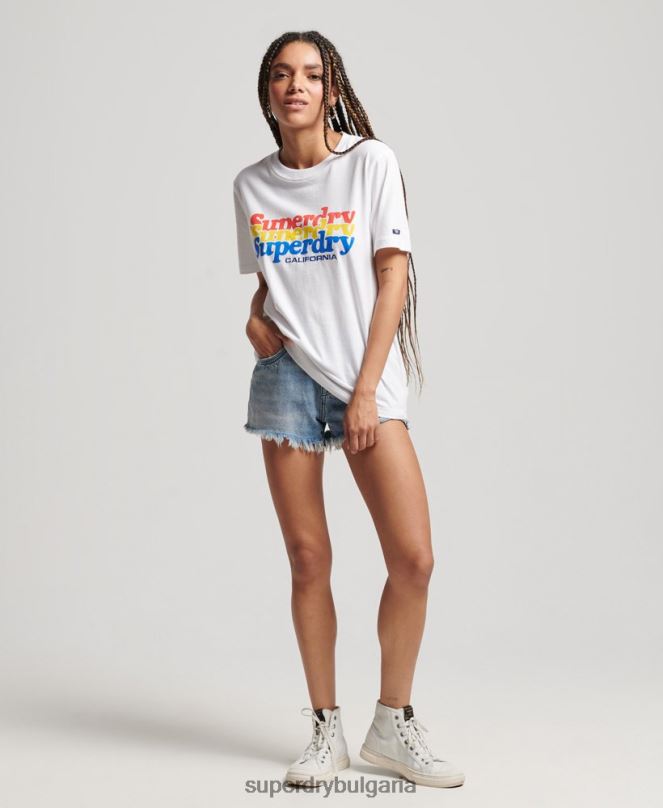 Superdry облекло N00H2225 бяло Жени винтидж тениска с надпис