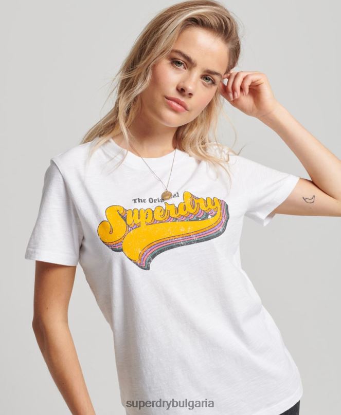 Superdry облекло N00H2226 бяло Жени ретро дъга тениска
