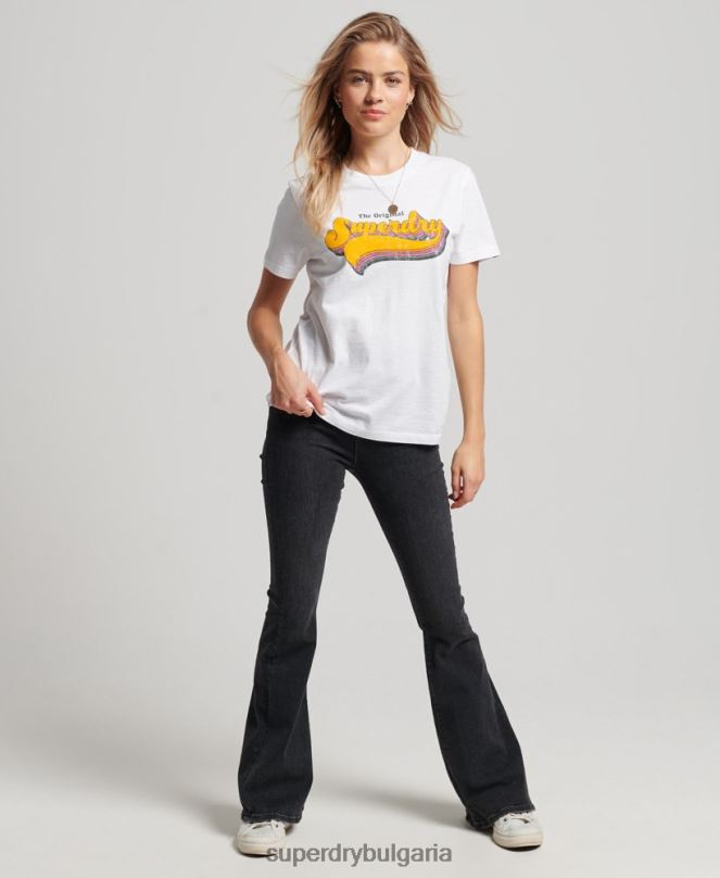 Superdry облекло N00H2226 бяло Жени ретро дъга тениска