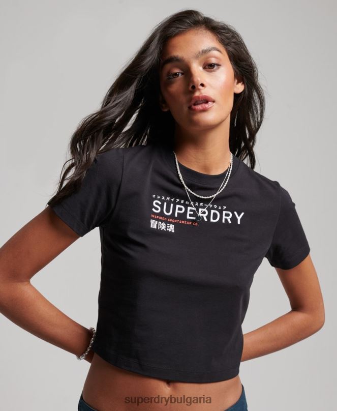 Superdry облекло N00H2231 черен Жени миниатюрна тениска с бродирана кодова графика