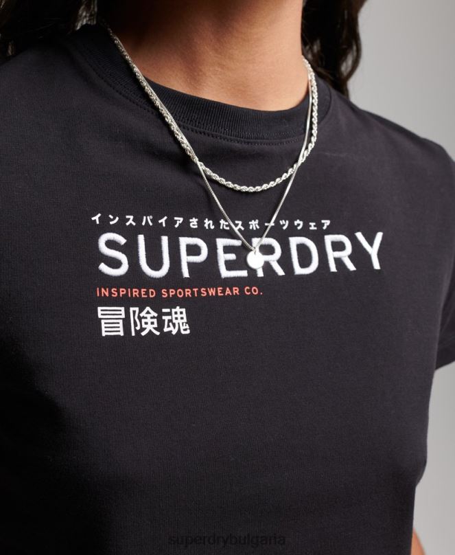 Superdry облекло N00H2231 черен Жени миниатюрна тениска с бродирана кодова графика