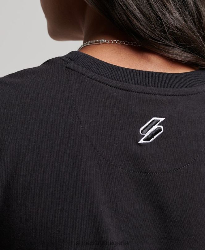 Superdry облекло N00H2231 черен Жени миниатюрна тениска с бродирана кодова графика