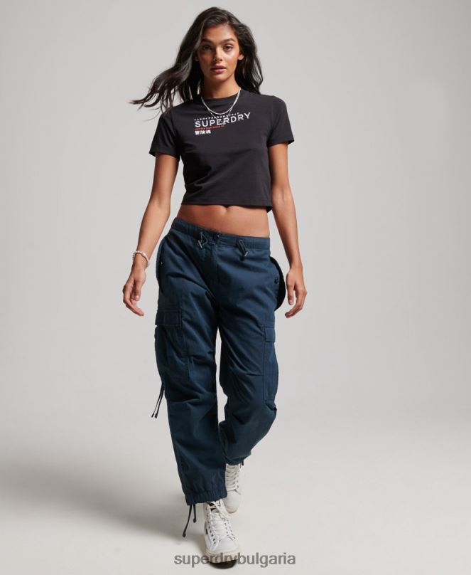 Superdry облекло N00H2231 черен Жени миниатюрна тениска с бродирана кодова графика