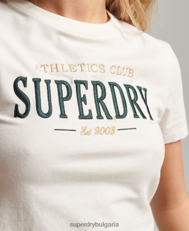 Superdry облекло N00H2232 сметана Жени миниатюрна тениска с бродирана кодова графика