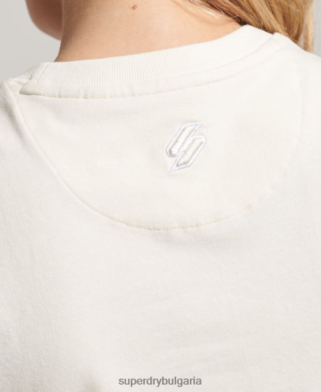 Superdry облекло N00H2232 сметана Жени миниатюрна тениска с бродирана кодова графика