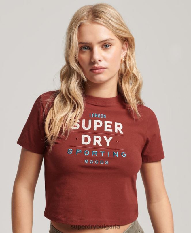 Superdry облекло N00H2233 червен Жени миниатюрна тениска с бродирана кодова графика