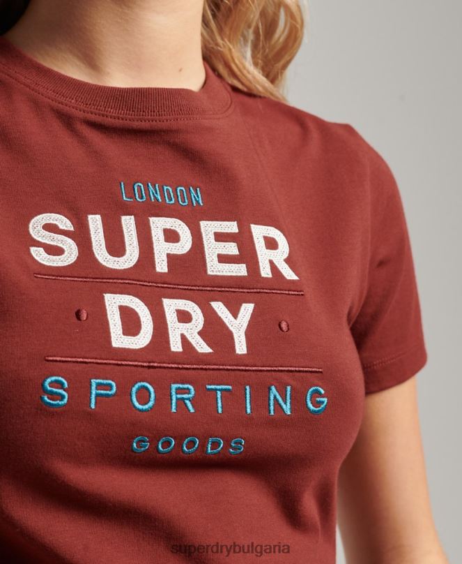 Superdry облекло N00H2233 червен Жени миниатюрна тениска с бродирана кодова графика