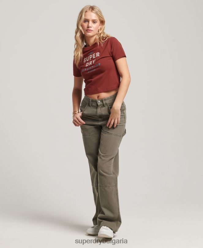 Superdry облекло N00H2233 червен Жени миниатюрна тениска с бродирана кодова графика