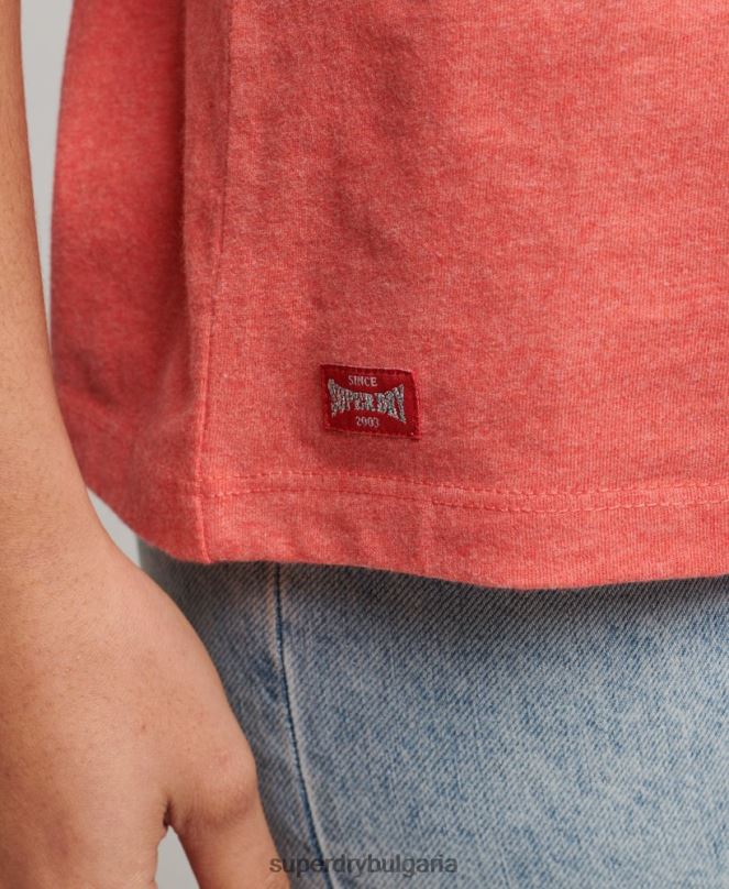 Superdry облекло N00H2247 корал Жени колегиална тениска с реколта от органичен памук