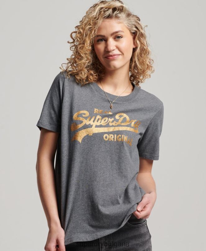 Superdry облекло N00H2249 сиво Жени ретро тениска с лого от органичен памук